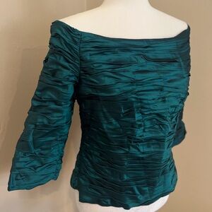Chetta B 3/4 Sleeve Teal Ruched 100% Silk